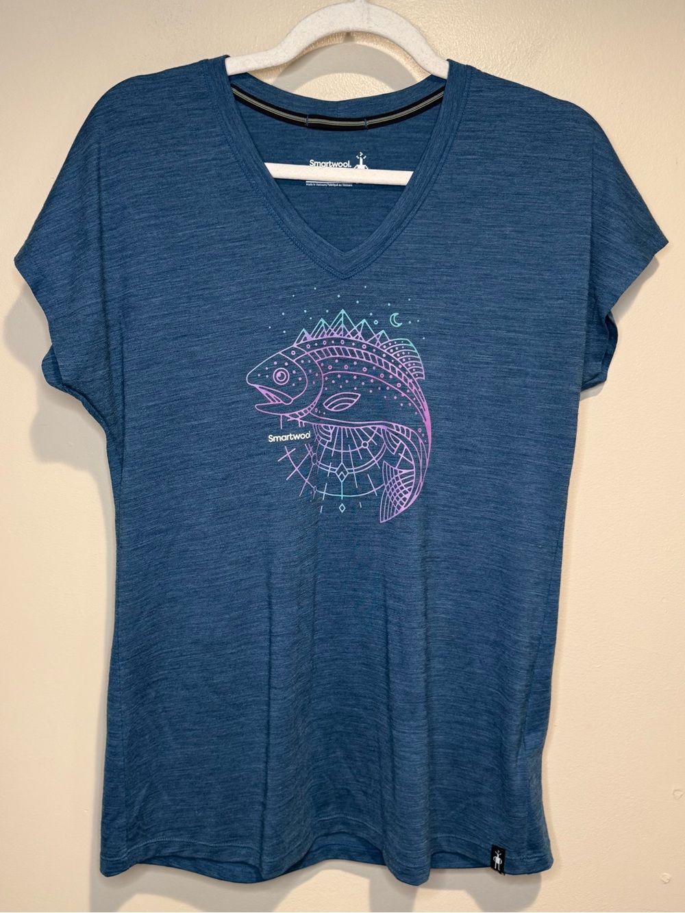 Smartwool Women Merino Sport 150 Short Sleeve - trout graphic size medium - Picture 2 of 8